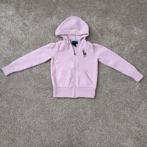 Ralph Lauren Youth Girls Knit Full Zip Hooded Sweater Size 6x Light Pink